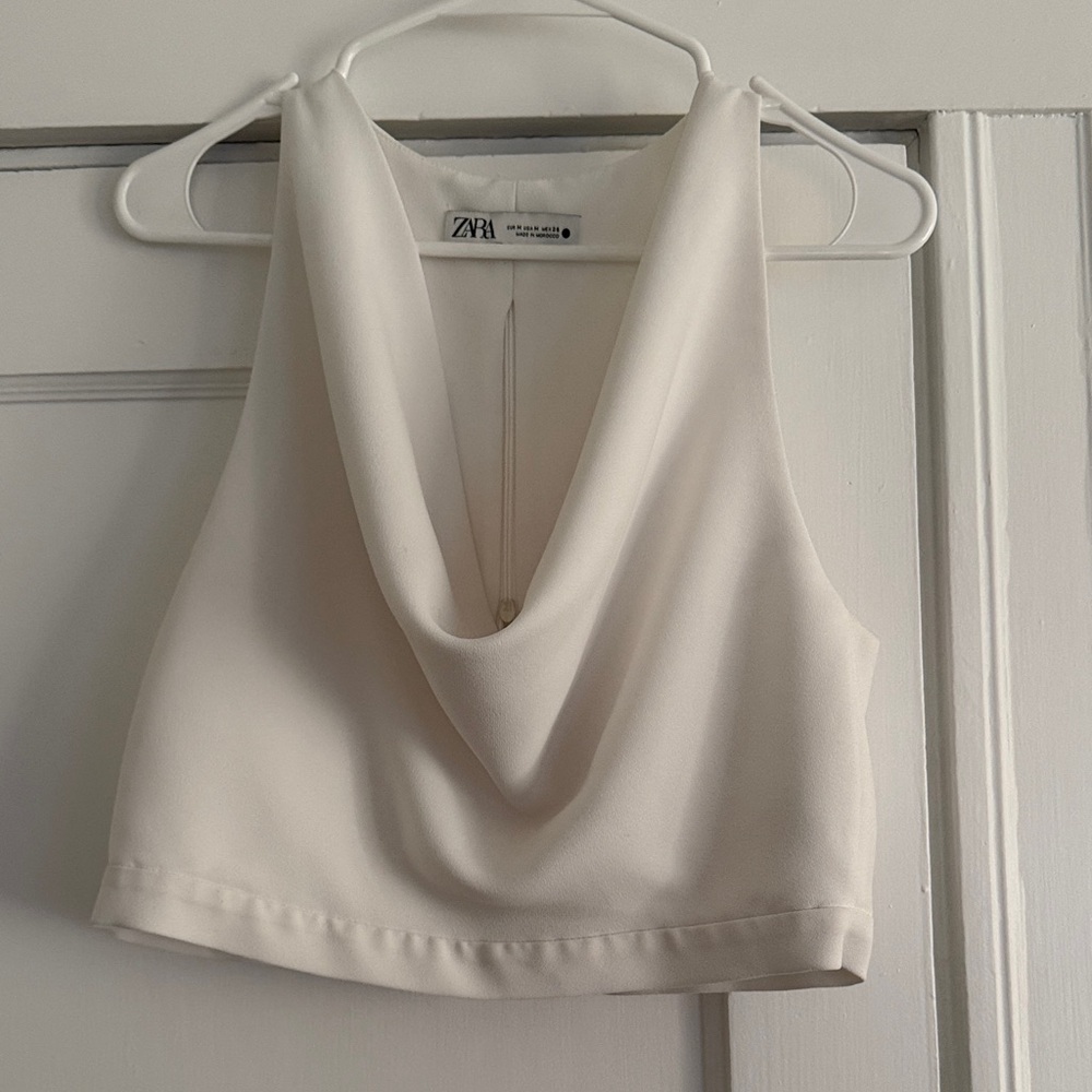 Zara Women's Elegant Cream Crop Top
